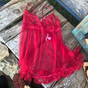 Victoria’s Secret Vintage Sheer Red Lace Babydoll Lingerie size Medium